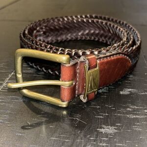 Nautica Dark Brown Woven Leather Belt with Solid Brass Single Prong Buckle 36‌